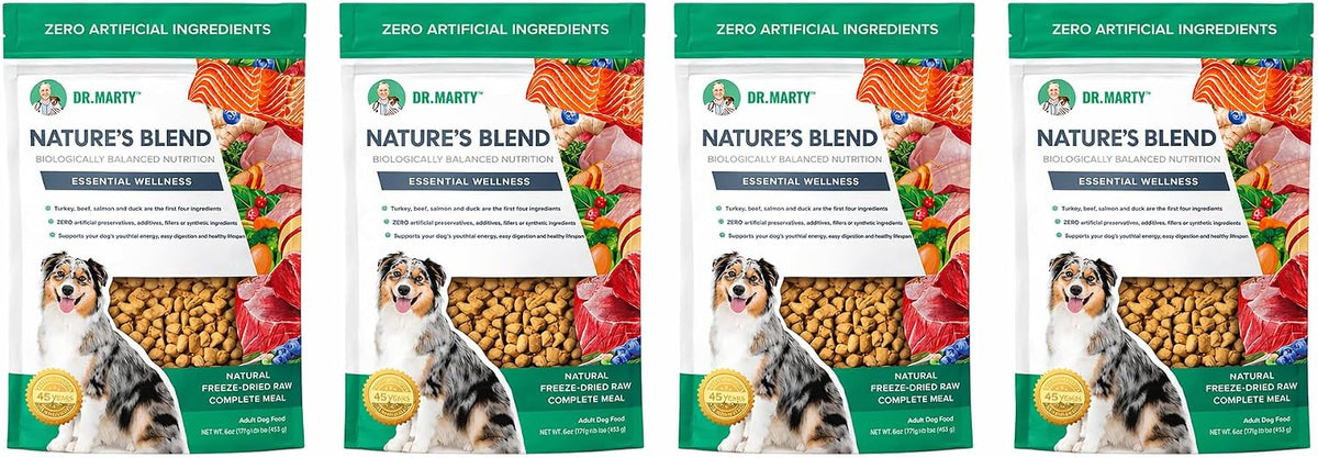 Four 16 oz bags of freeze-dried raw dog food