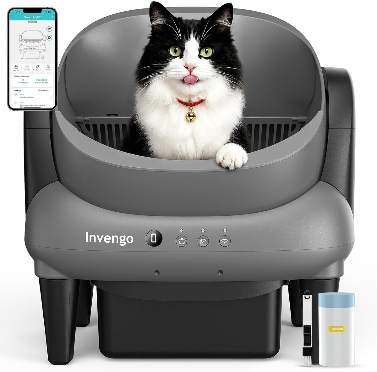 Light grey open top anti-pinch self-cleaning litter box