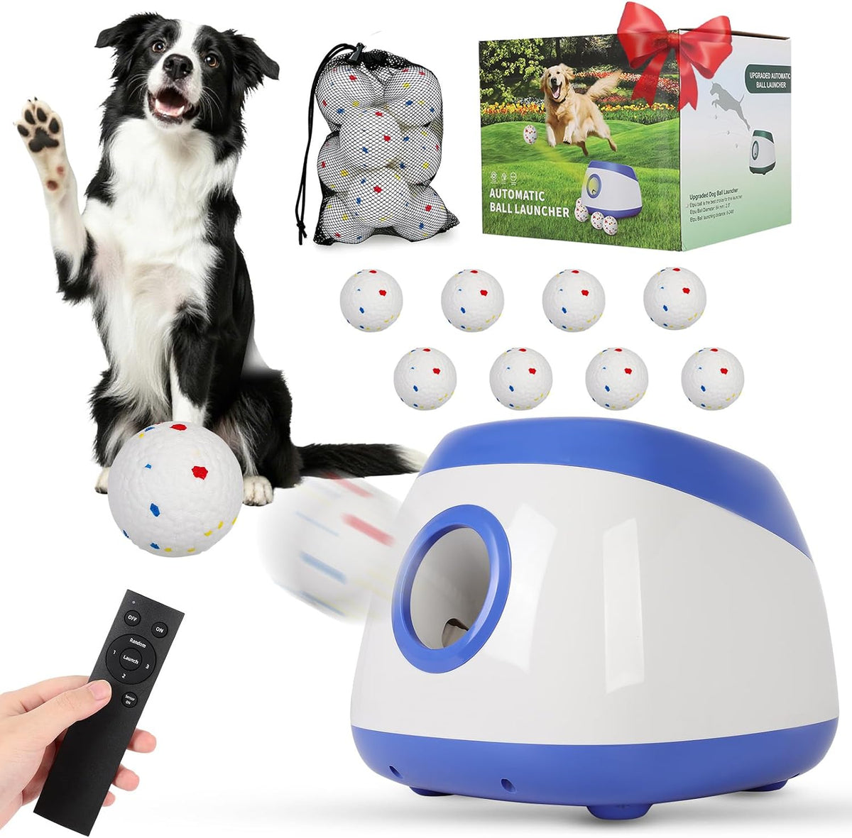 Automatic dog ball launcher with remote control and tennis-size balls