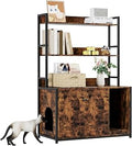 52 Inch Cat Litter Box Enclosure with 2 Storage Shelves and Doors, Wooden, Scratch Pad Included, Brown