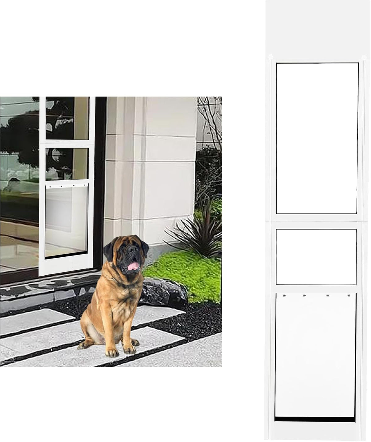 XL pet door panel fitted into a sliding patio door track