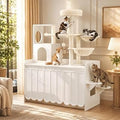 56" Cat Tree with Litter Box Enclosure, Modern Tower with Storage Cabinet, Platforms, Condo, 2 Hammocks and Stairs, White