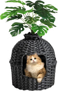 Natural rattan planter-style litter box enclosure with plants – view 4