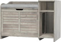 Cat Litter Box Enclosure Furniture with Cushion, Top Opening and Privacy Door, Gray