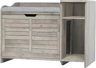 Cat Litter Box Enclosure Furniture with Cushion, Top Opening and Privacy Door, Gray