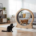 Cat Exercise Wheel for Indoor Cats, Detachable Carpet, Natural Wood Finish