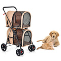 Grey foldable double pet stroller with detachable carrier on wheels – view 3