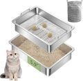 Stainless steel sifting litter pan set with handles, tray and litter bag – view 2