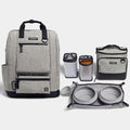 Heather grey dog gear backpack bundled with a large dog food travel kit