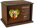 Wooden pet cremation urn with heart shaped photo frame