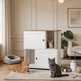Double Cat Litter Box Enclosure, 2-Tier Wooden Cabinet for 2 Cats, Walnut