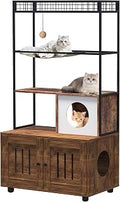 Garvee 60 Inch Cat Litter Box Enclosure Furniture with Storage Shelf and Condo