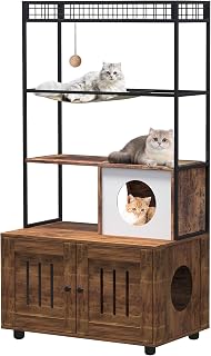 Garvee 60 Inch Cat Litter Box Enclosure Furniture with Storage Shelf and Condo