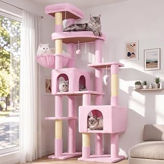 78-Inch Cat Tower with Houses and Condos, 5 Sisal Posts, 2-3 Medium to Large Cats, F78C, Pink