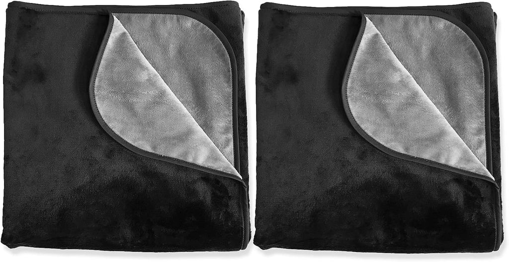 Two black and charcoal reversible waterproof pet throw blankets, 30 x 35 inches