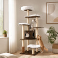 69 inch tall modern wooden cat tree with dual-entry condo and padded platforms – view 2
