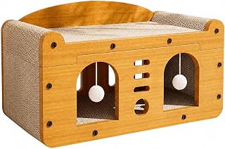 Corrugated Cat Scratcher House, Enclosed Two-Level, Space Saving, 55x26x30 cm