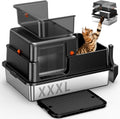 Black enclosed stainless steel cat litter box with lid