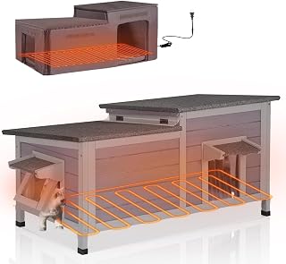 Aivituvin Heated Outdoor Insulated Cat House with Certified Heating Pad, 6-Sided Insulation Liner, Solid Wood