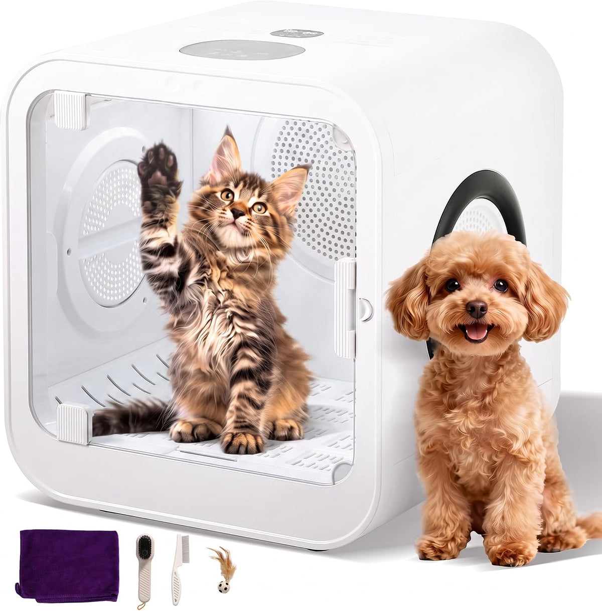 Automatic 70 liter pet dryer box with a small dog inside