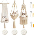 Boho Macrame Hanging Cat Hammock Bed, 3PC-A