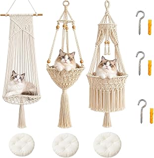 Boho Macrame Hanging Cat Hammock Bed, 3PC-A