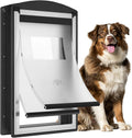 Black steel frame dog door with double magnetic flaps in an exterior door