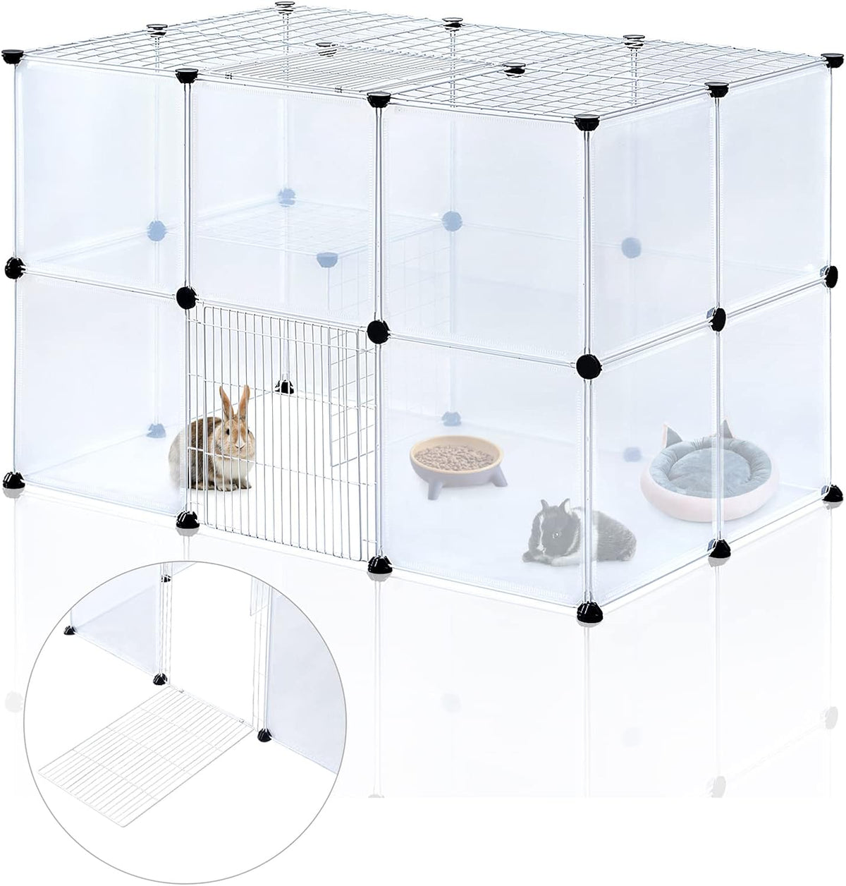 Clear acrylic pet playpen panels with a kitten inside