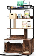 2-in-1 Hidden Litter Box Furniture with Storage Shelf, Wooden Cat House Enclosure with Scratching Pad and Doors