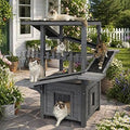 4-Tier Outdoor Cat House, Weatherproof Wooden Cat Condo 45.47 Inch with Balcony, Ramps, Doors and Waterproof Roof, Gray