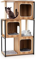 Tangkula Modern 52 Inch Cat Tree with Metal Frame, Sisal Posts and Board, Washable Cushions, Natural