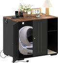 White automatic litter box enclosure cabinet with power outlet and partition shelf – view 2
