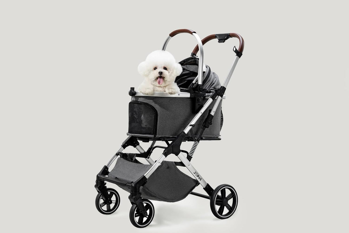 Milk tea aluminum frame pet stroller with removable carrier – view 3