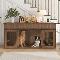 Dark brown double dog crate furniture with drawers and center divider