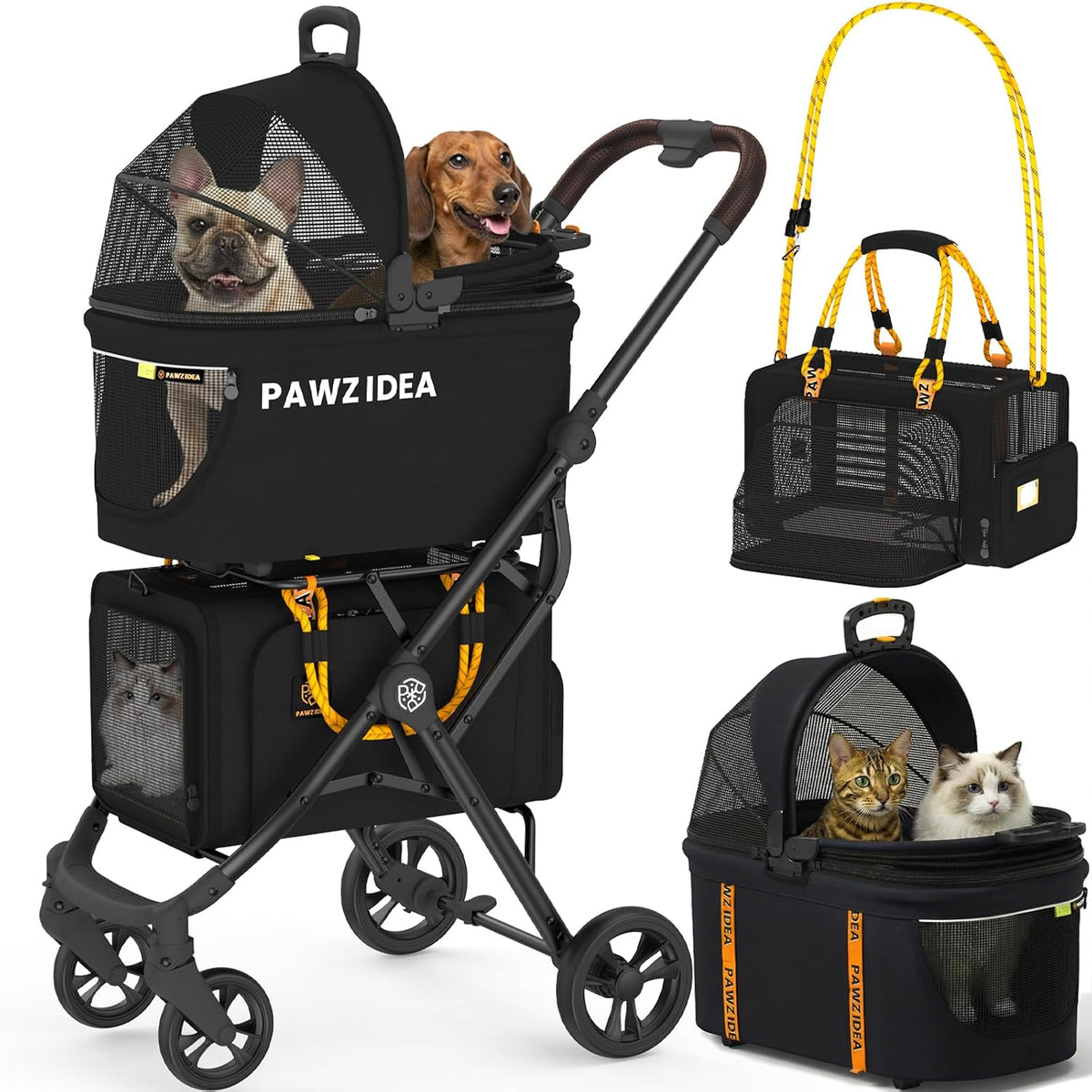 Black heavy duty dog stroller with low entry and jogger wheels – view 5