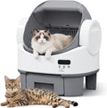 Light gray open-top auto-cleaning litter box with waste bin