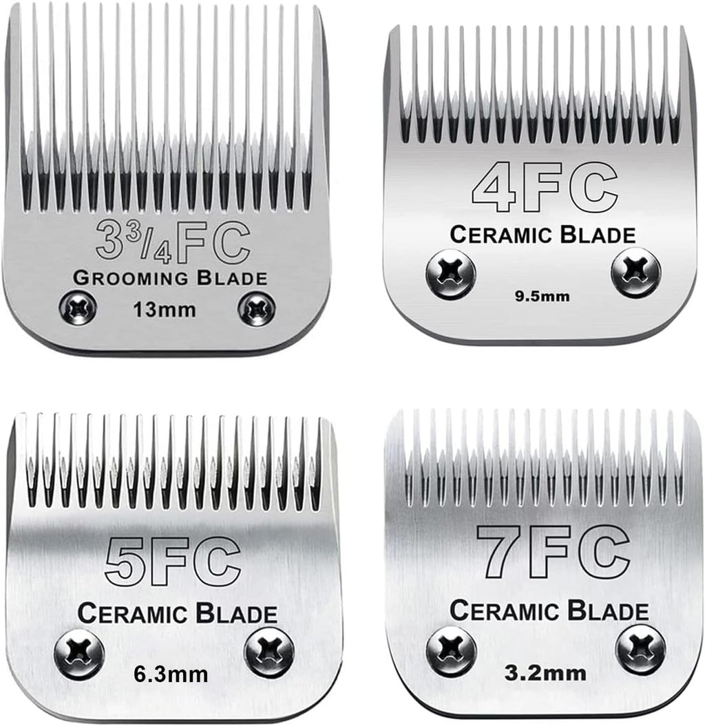 Set of five wide stainless steel dog clipper blades in different cutting lengths – view 2
