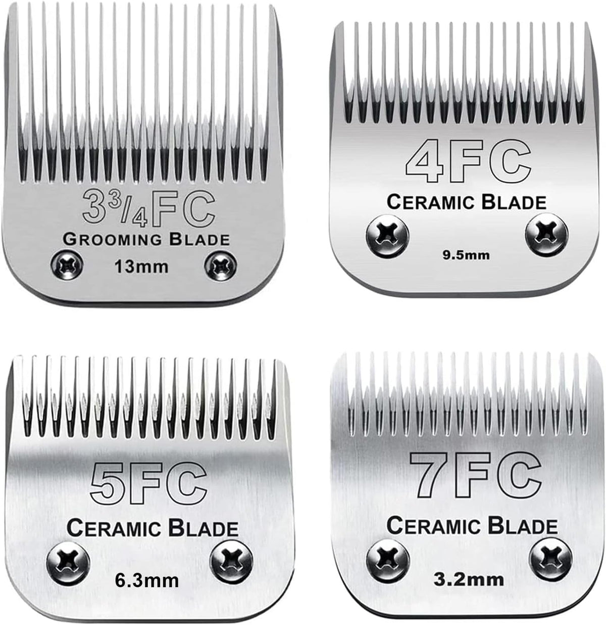 Set of five wide stainless steel dog clipper blades in different cutting lengths – view 2