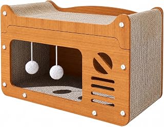 Wooden Cat House with Scratcher and Sleeping Compartment, Size S