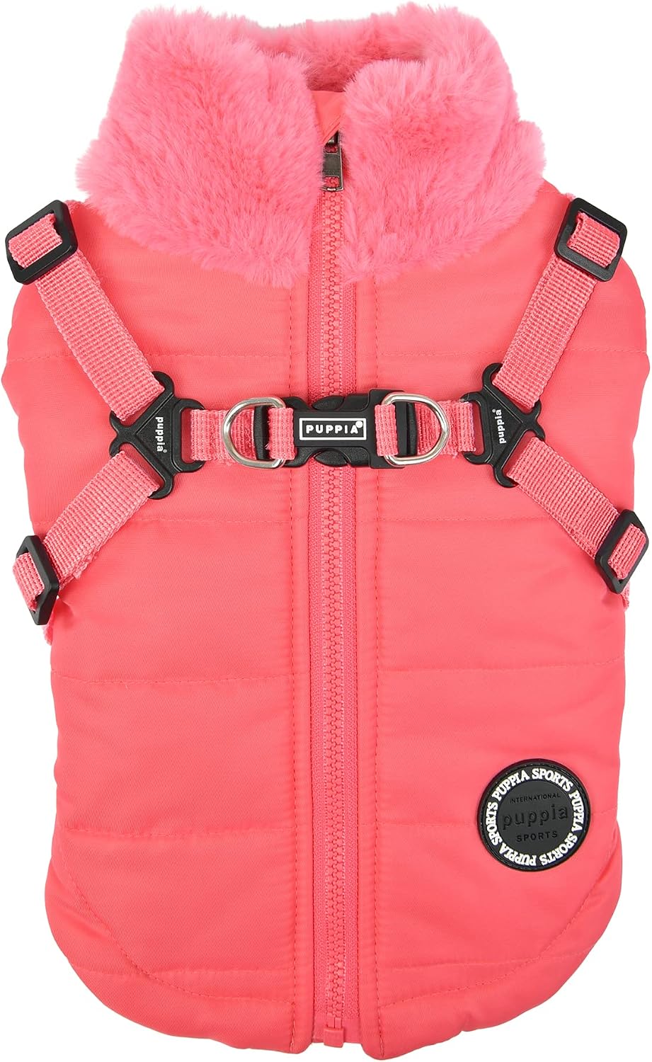 Khaki waterproof winter dog coat with integrated harness and fleece lining – view 2