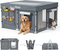 Grey foldable fabric pet playpen with mesh windows and removable top