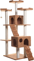 Brown 74 inch real wood cat tree house for two cats