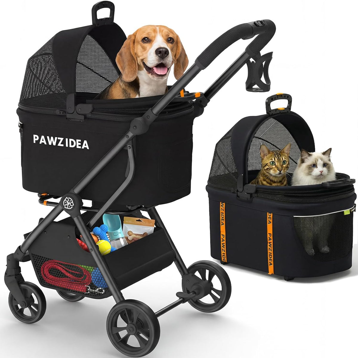 Forest green 4-in-1 dog stroller with detachable carrier – view 3