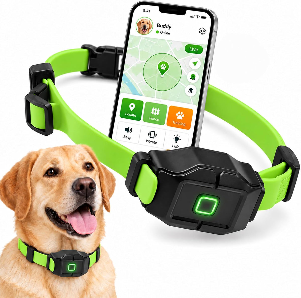 Blue GPS wireless dog fence collar with adjustable strap – view 2