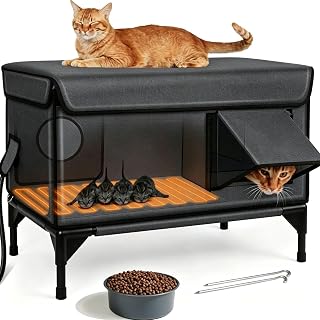 Heated Outdoor Cat House, Foldable Elevated Cat Shelter with Heating Pad