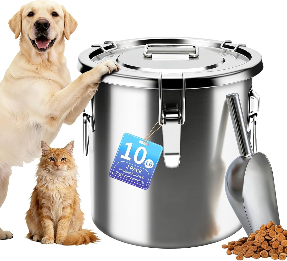 Stainless steel 40 pound dog food storage container with lid and scoop – view 2