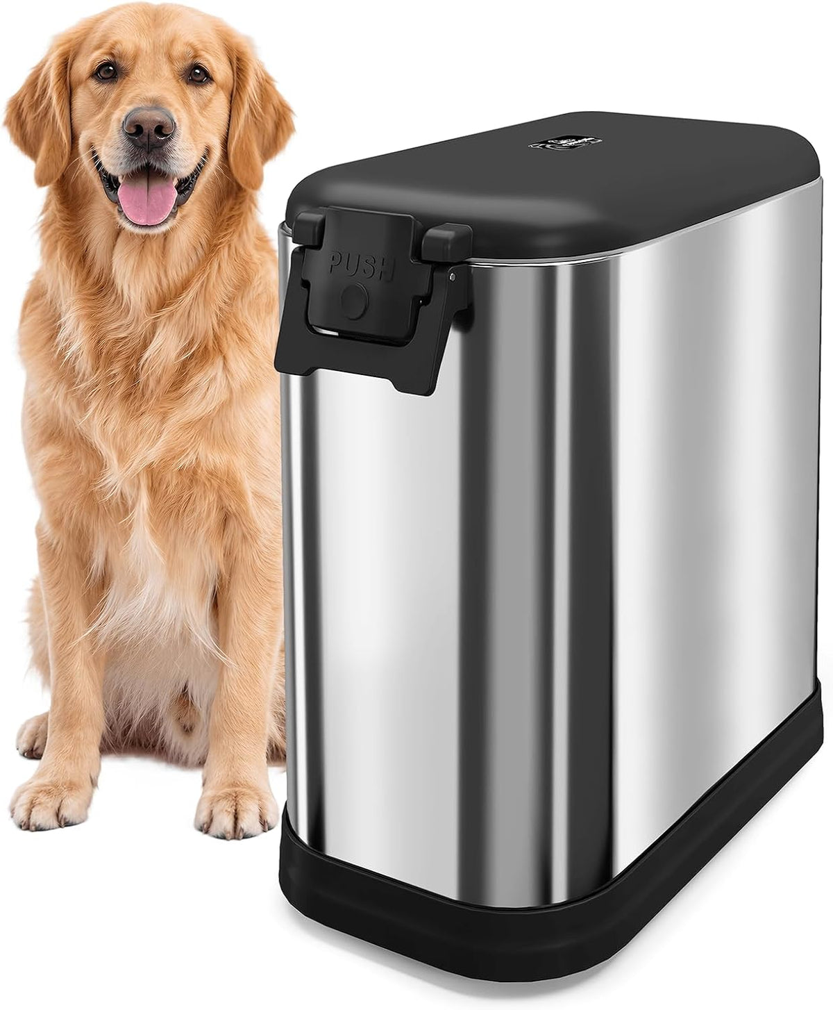 Stainless steel airtight dog food storage container with wheels and scoop – view 2