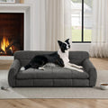 Dark grey linen dog sofa with armrests, backrest and cushion