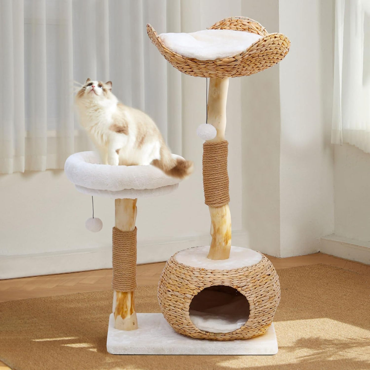 40 inch wooden cat tree with platforms, baskets and condo