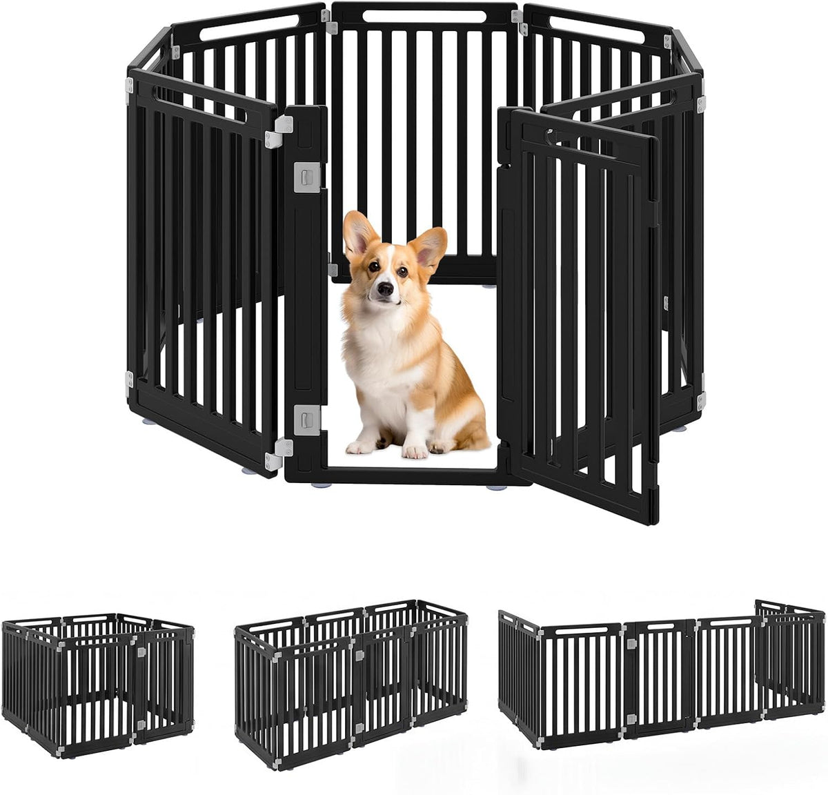 White 16-panel plastic puppy playpen with lockable door – view 7